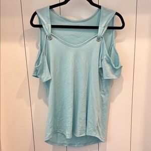 Light Blue Cold Shoulder Top